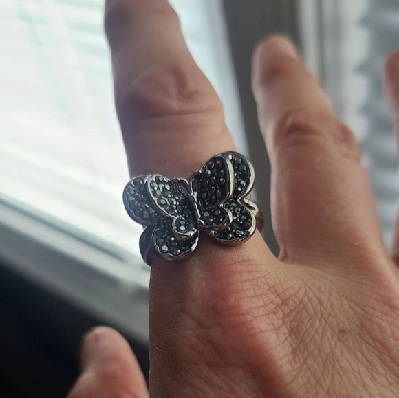 Black Gun Plated Butterfly Ring. S9 - Picture 3 of 3
